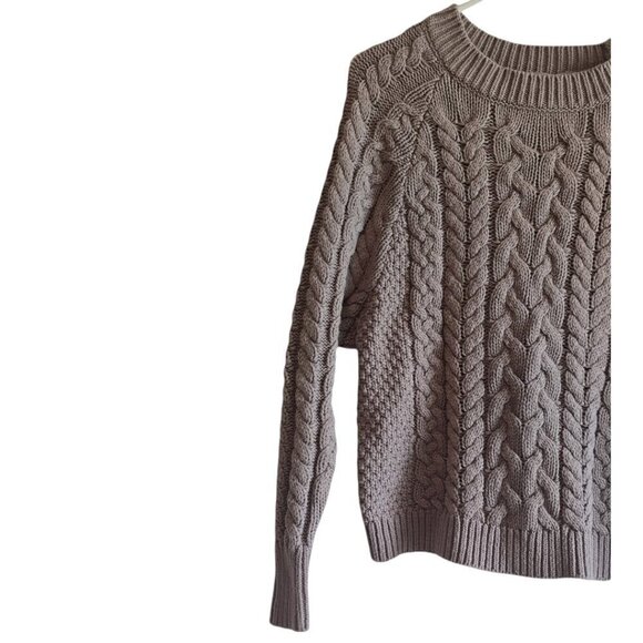 Aerie Brown Cable Knit Cotton Blend Crew Neck Sweater Sz XS - Picture 2 of 10